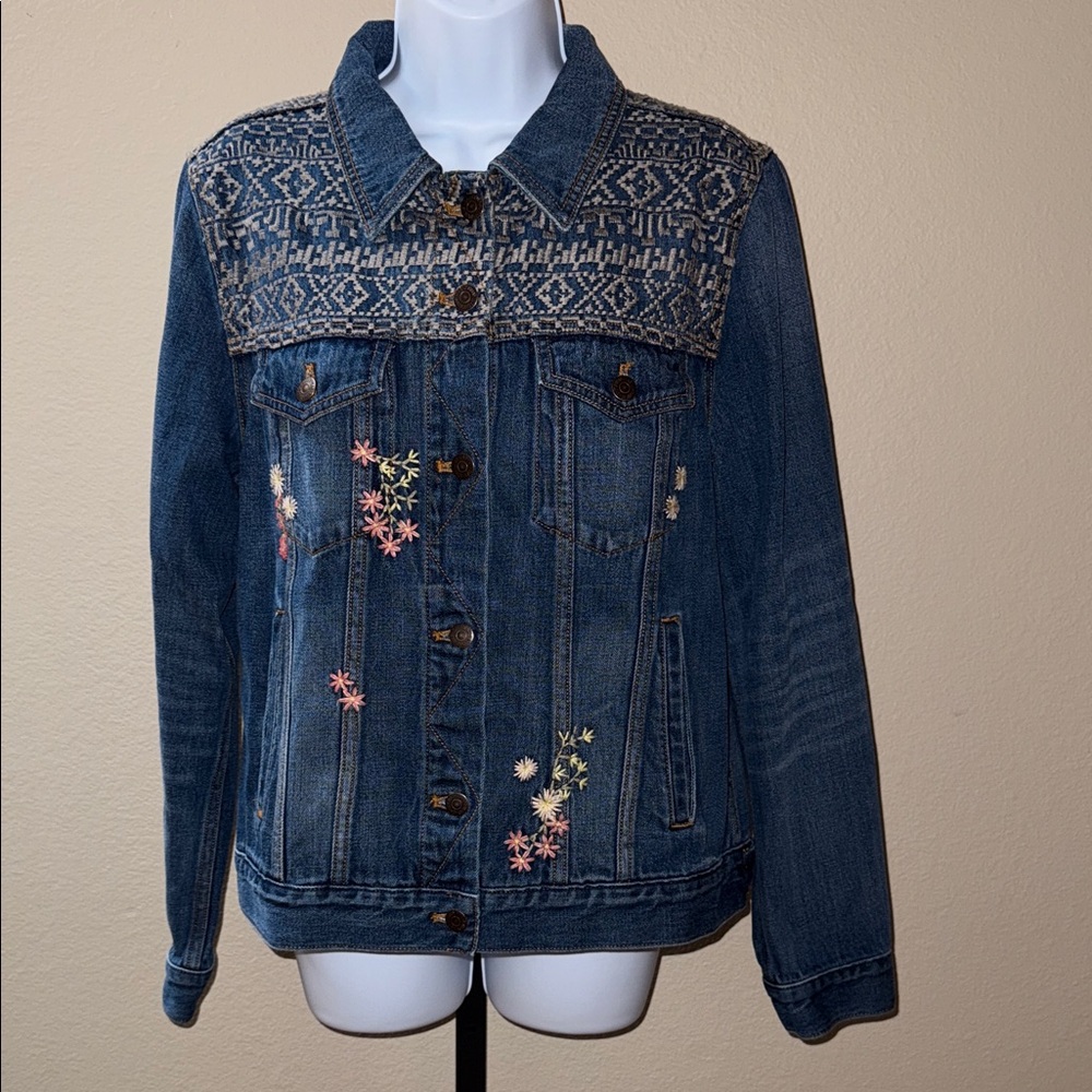 Johnny Was Aubrieta Cali Embroidered Blue Denim Jean Jacket Size L